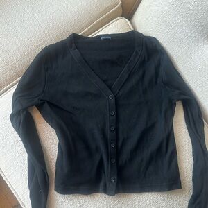 Brandy Melville Black Button Up Cropped Long Sleeve